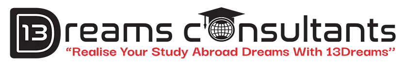 13 Dreams Consultants logo with tagline Realise Your Study Abroad Dreams With 13Dreams