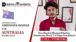 Abhishek Mahar congratulated by 13 Dreams Consultants for receiving Australia study visa, location in Uttarakhand