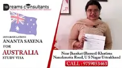Ananta Saxena proudly displaying her approved Australia study visa from 13 Dreams Consultants in Khatima, Uttarakhand