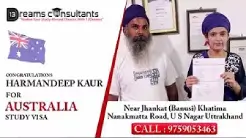 Harmandeep Kaur proudly displaying her approved Australia study visa with 13 Dreams Consultants in Khatima, Uttarakhand