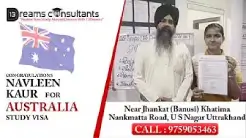 Navleen Kaur proudly displaying her approved Australia study visa with the assistance of 13 Dreams Consultants, Khatima, Uttarakhand