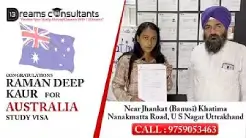 Raman Deep Kaur receiving her approved Australia study visa with support from 13 Dreams Consultants, Khatima, Uttarakhand